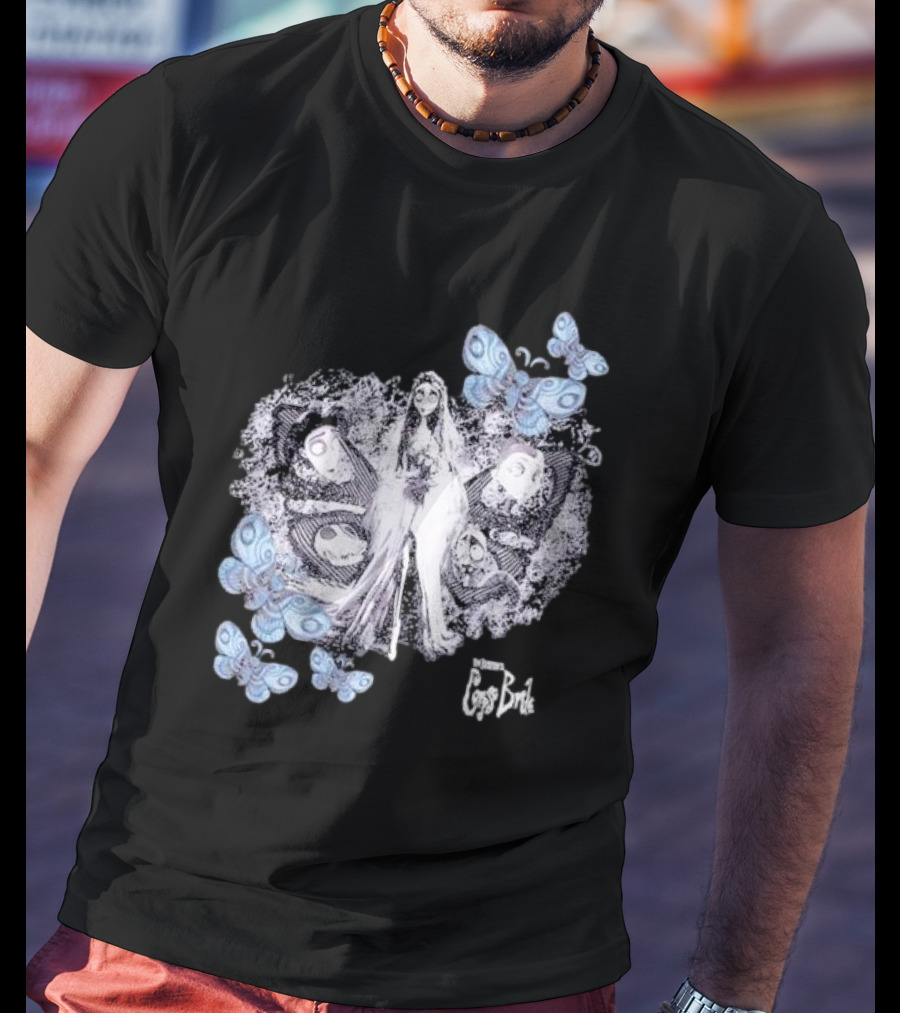 Corpse Bride Tim Burton Emily Tonal Collage With Butterflies T-Shirt