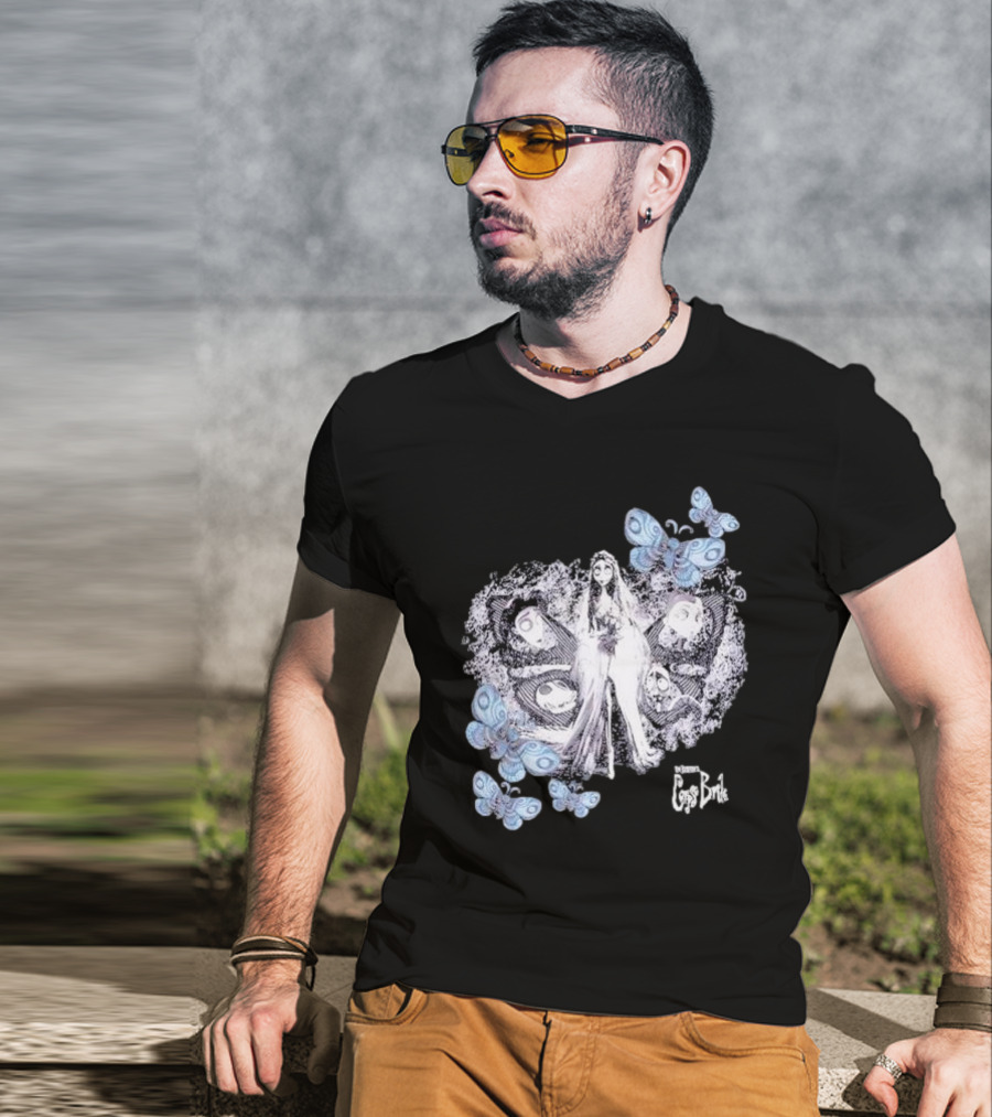 Corpse Bride Tim Burton Emily Tonal Collage With Butterflies T-Shirt