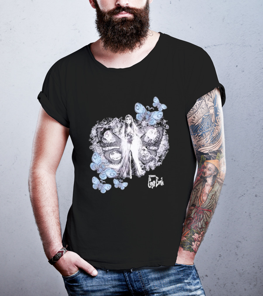 Corpse Bride Tim Burton Emily Tonal Collage With Butterflies T-Shirt