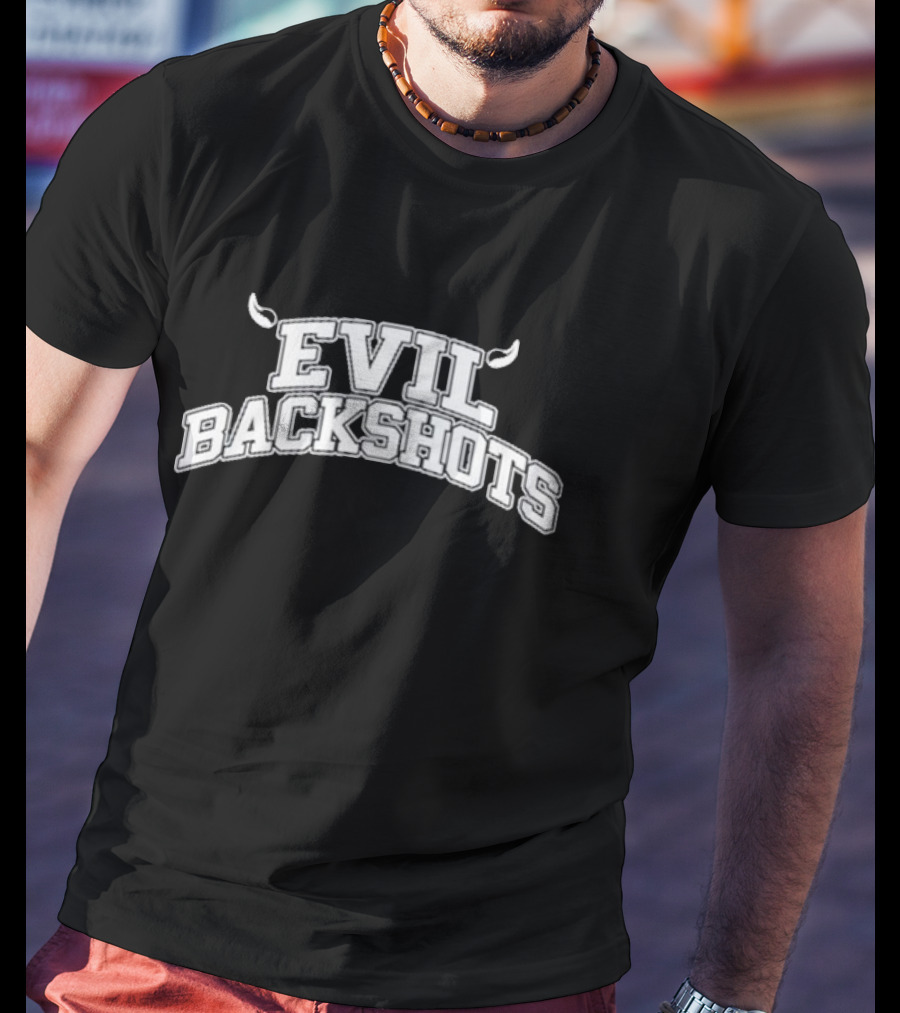 EVIL BACKSHOTS Horned Text T-Shirt