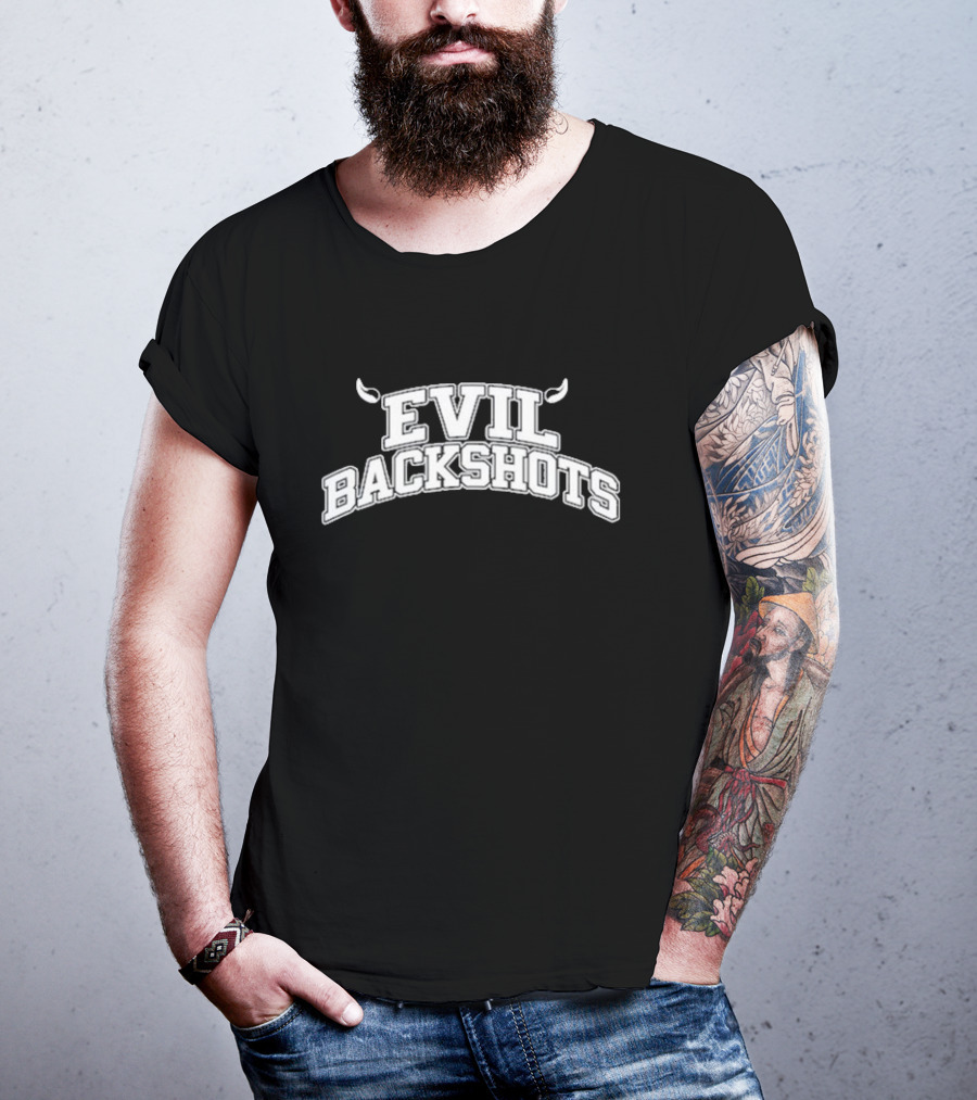 EVIL BACKSHOTS Horned Text T-Shirt