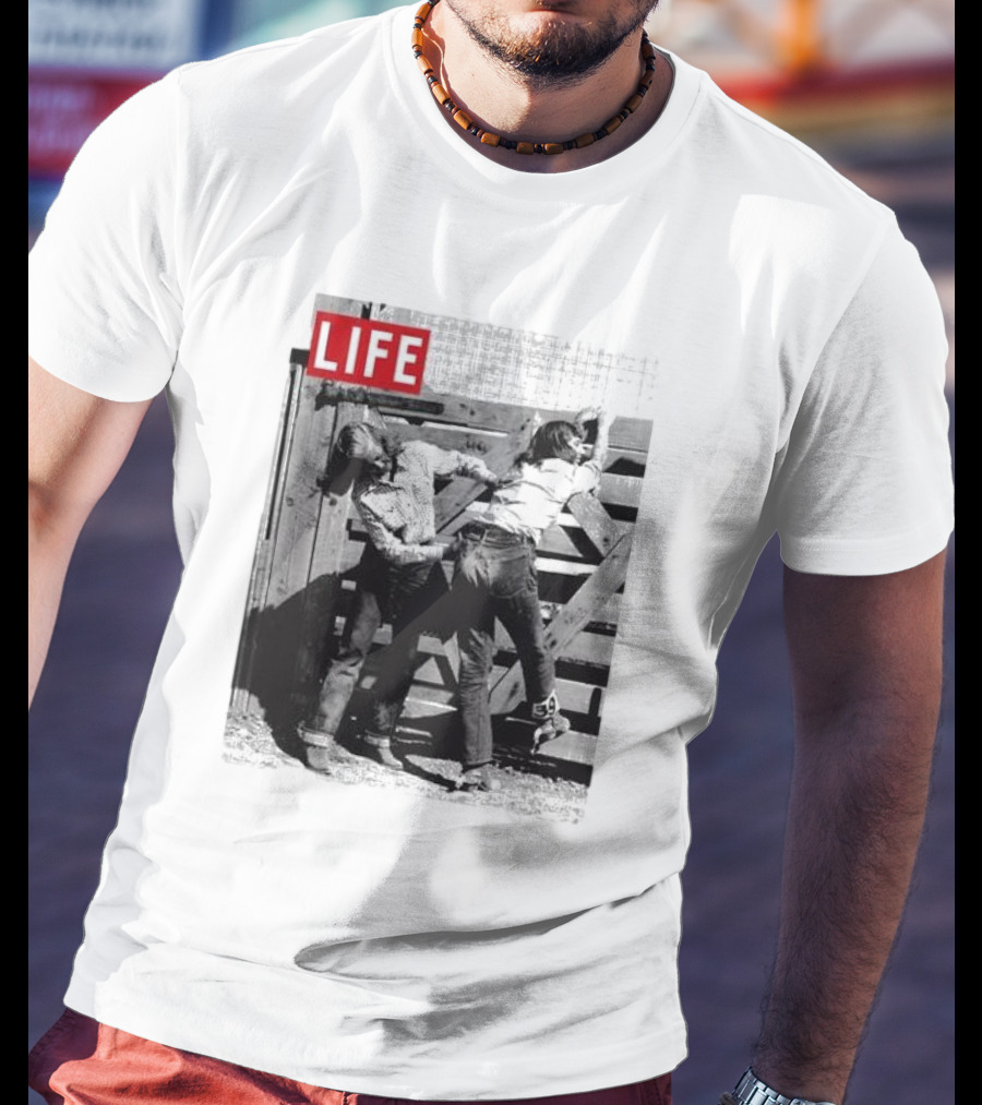 Life Magazine Cowboy Boys Playful Dust Off Fence Scene T-Shirt