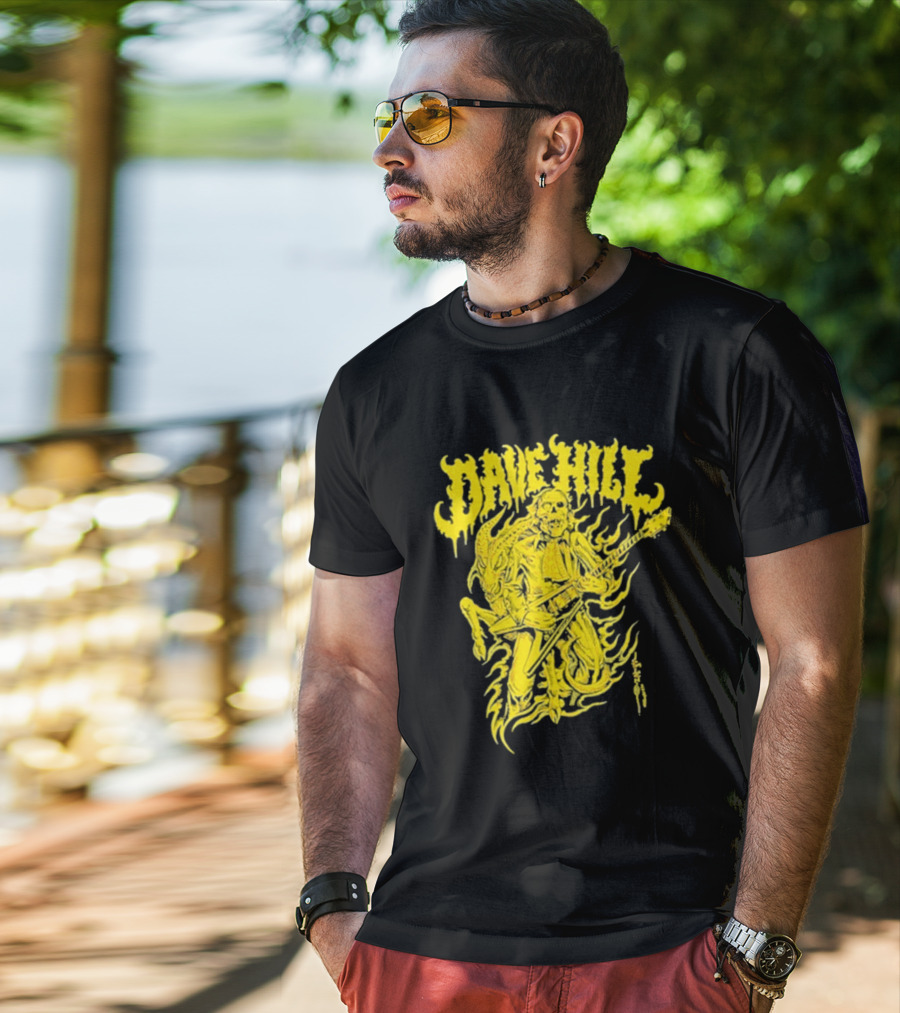 Dave Hill Skullface Yellow Flame Guitar Art By Tim Lehi T-Shirt