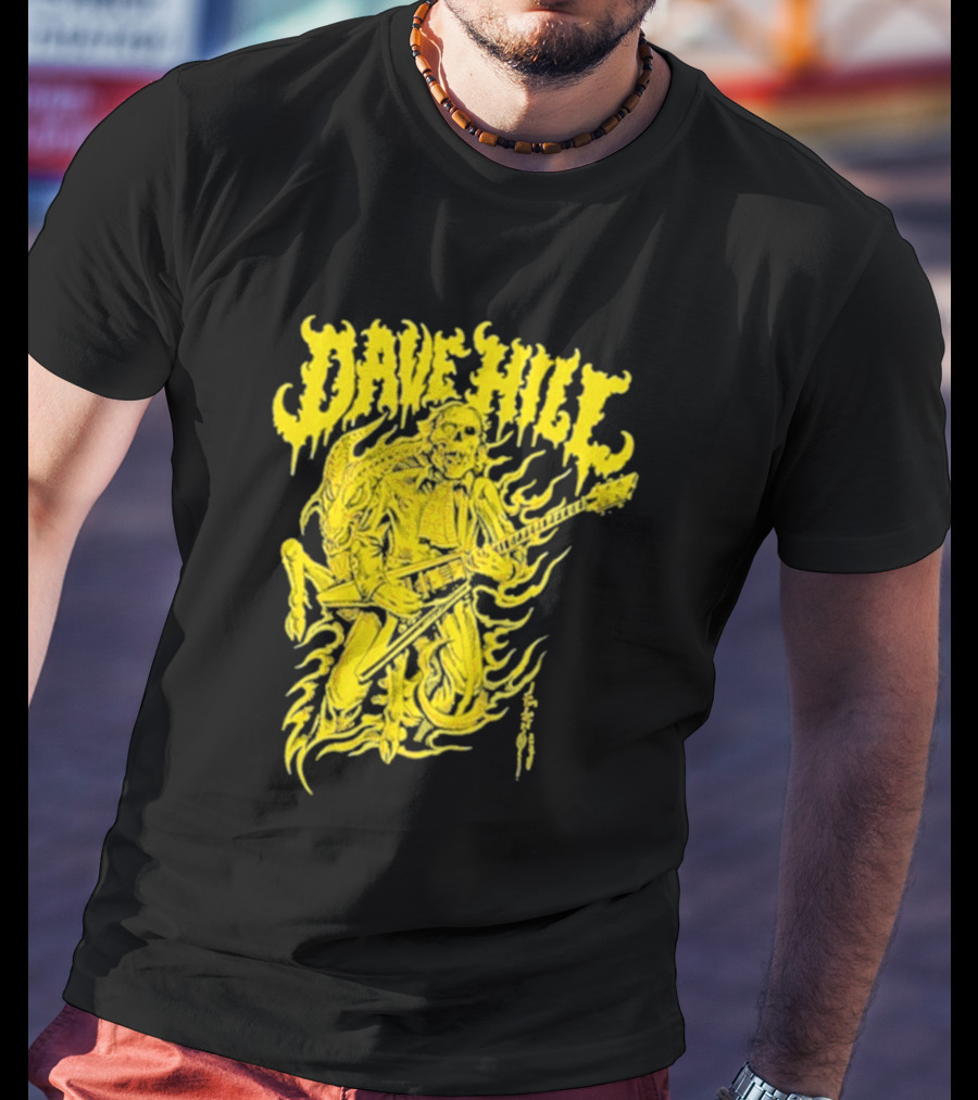 Dave Hill Skullface Yellow Flame Guitar Art By Tim Lehi T-Shirt