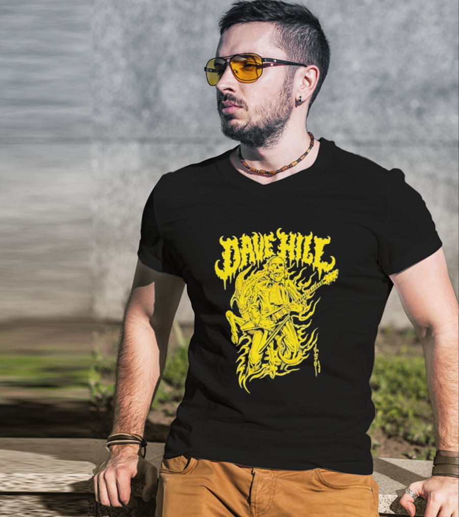 Dave Hill Skullface Yellow Flame Guitar Art By Tim Lehi T-Shirt