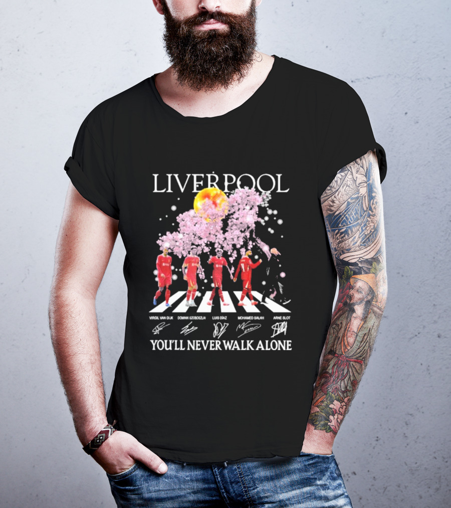Liverpool You’ll Never Walk Alone Cherry Blossoms Bloom Virgil Van Dijk Dominik Szoboszlai Luis Diaz Mohamed Salah Arne Slot T-Shirt