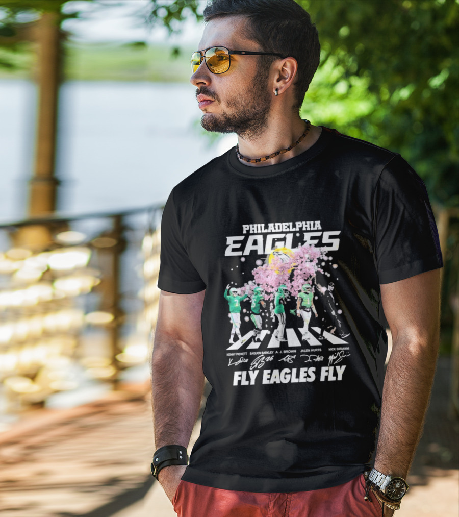 Philadelphia Eagles Fly Eagles Fly Kenny Pickett Saquon Barkley A.J. Brown Jalen Hurts Nick Sirianni Signatures T-Shirt