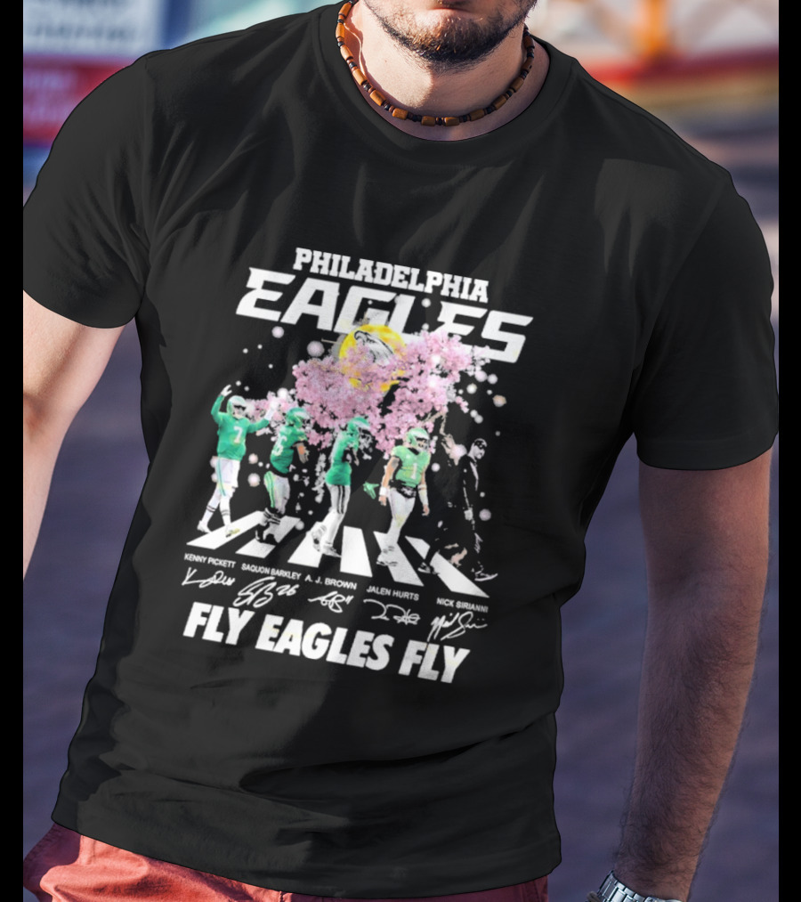 Philadelphia Eagles Fly Eagles Fly Kenny Pickett Saquon Barkley A.J. Brown Jalen Hurts Nick Sirianni Signatures T-Shirt