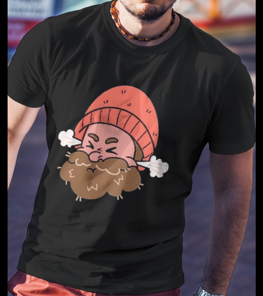 BHN Chewie Foo Foo Bearded Cartoon Character With Red Beanie And Steaming Ears T-Shirt