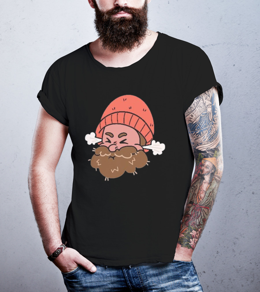 BHN Chewie Foo Foo Bearded Cartoon Character With Red Beanie And Steaming Ears T-Shirt