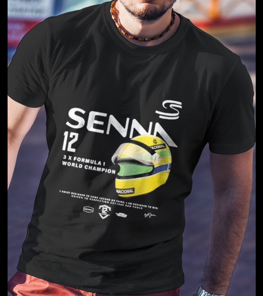 Senna 12 3x Formula 1 World Champion Driven To Perfection São Paulo Helmet T-Shirt