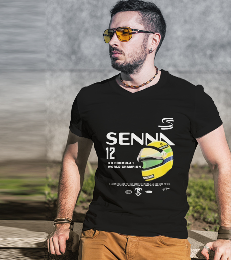 Senna 12 3x Formula 1 World Champion Driven To Perfection São Paulo Helmet T-Shirt