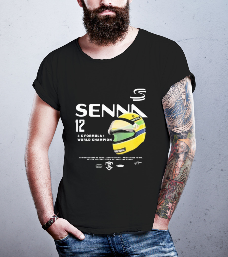 Senna 12 3x Formula 1 World Champion Driven To Perfection São Paulo Helmet T-Shirt