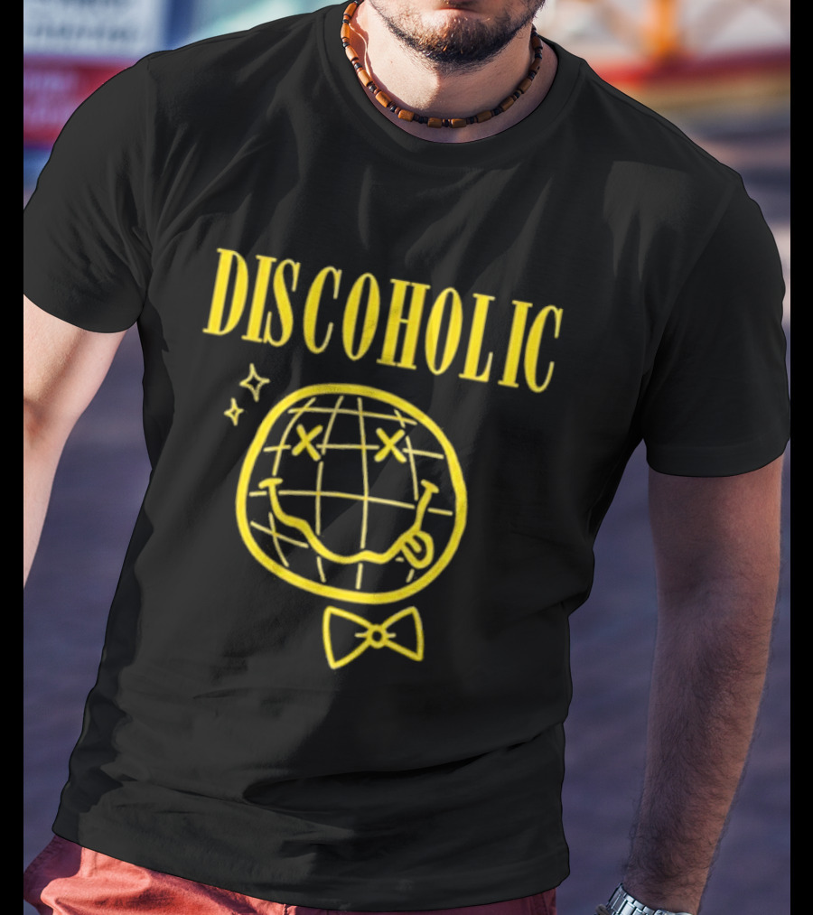 Discoholic Smiley Face With Bowtie And Stars T-Shirt