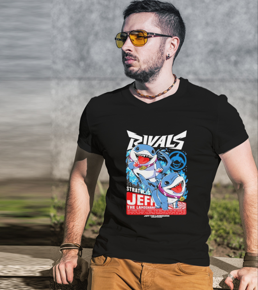 Rivals Stratbois Jeff The Land Shark Anime Style With Blue And Red Cartoon T-Shirt