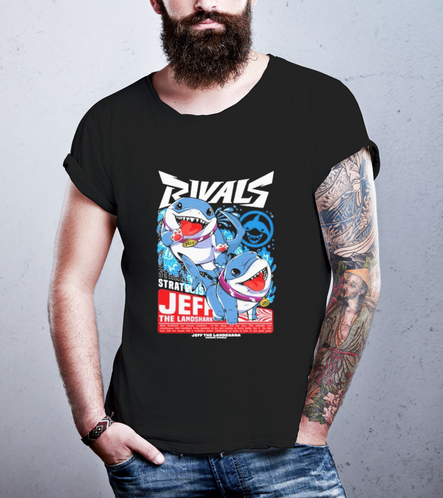 Rivals Stratbois Jeff The Land Shark Anime Style With Blue And Red Cartoon T-Shirt