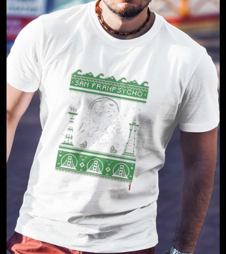 San Franpsycho Sfp Holiday Bridge Towers Snowflakes Green Holiday T-Shirt
