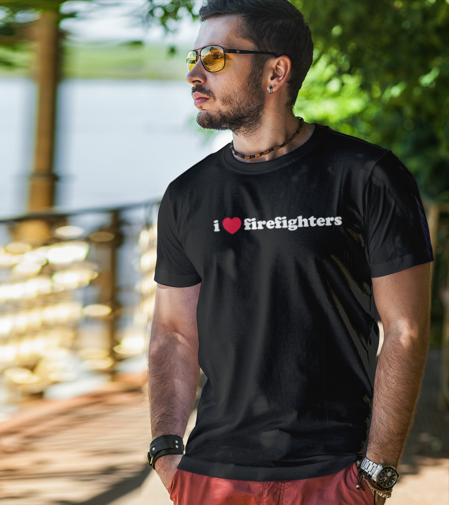 I Love Firefighters Red Heart T-Shirt