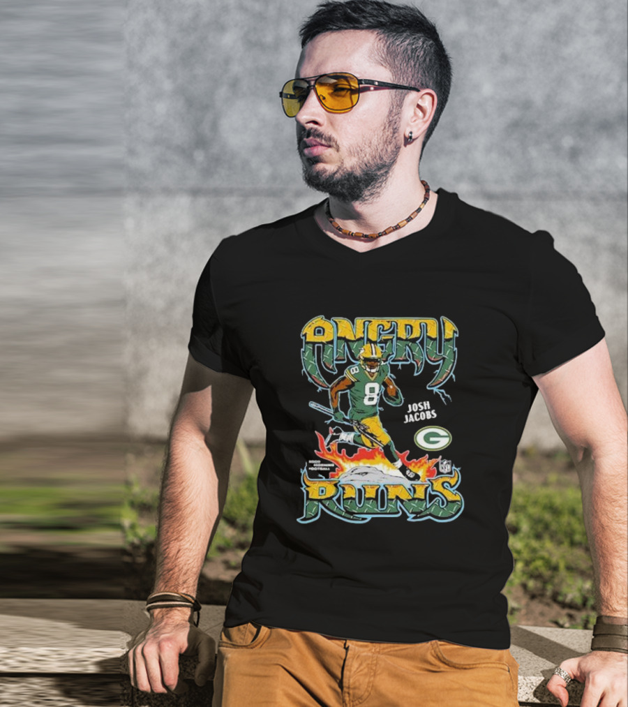 Josh Jacobs Angry Runs Green Bay Packers NFL Football T-Shirt