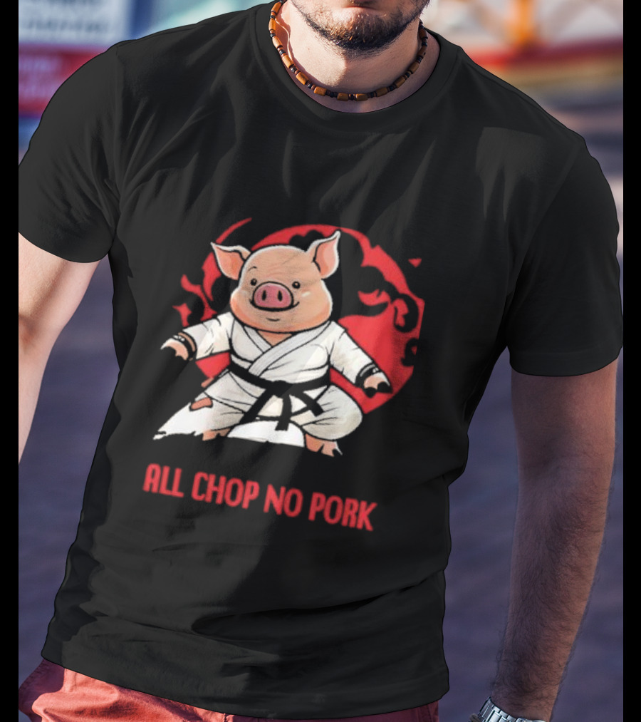 Wrestling Observer Figure Four Weekly All Chop No Pork Pig In Karate Gi With Red Circle Background T-Shirt