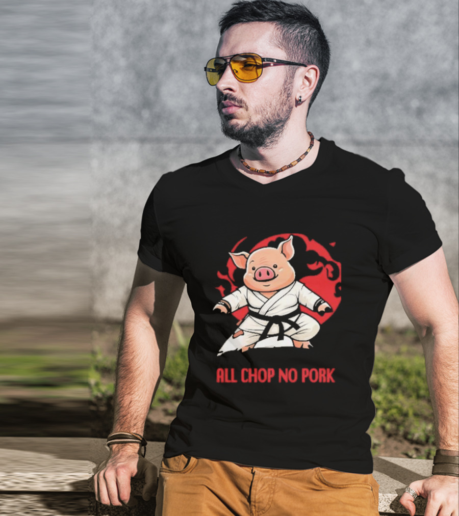 Wrestling Observer Figure Four Weekly All Chop No Pork Pig In Karate Gi With Red Circle Background T-Shirt