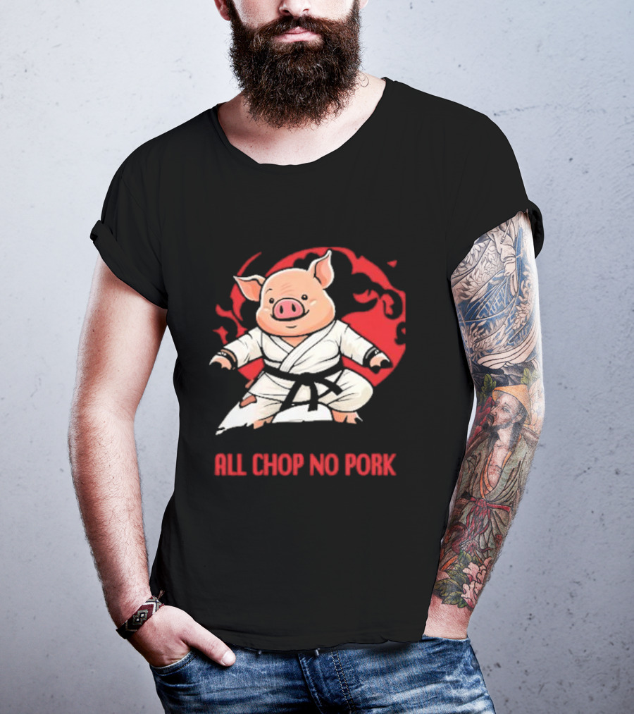 Wrestling Observer Figure Four Weekly All Chop No Pork Pig In Karate Gi With Red Circle Background T-Shirt