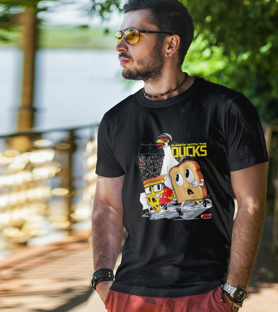 Running With The Ducks Brayton Brad Willie Cartoon Pizza And Toast Racing T-Shirt