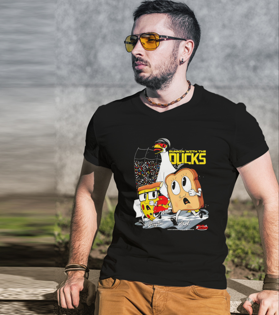 Running With The Ducks Brayton Brad Willie Cartoon Pizza And Toast Racing T-Shirt