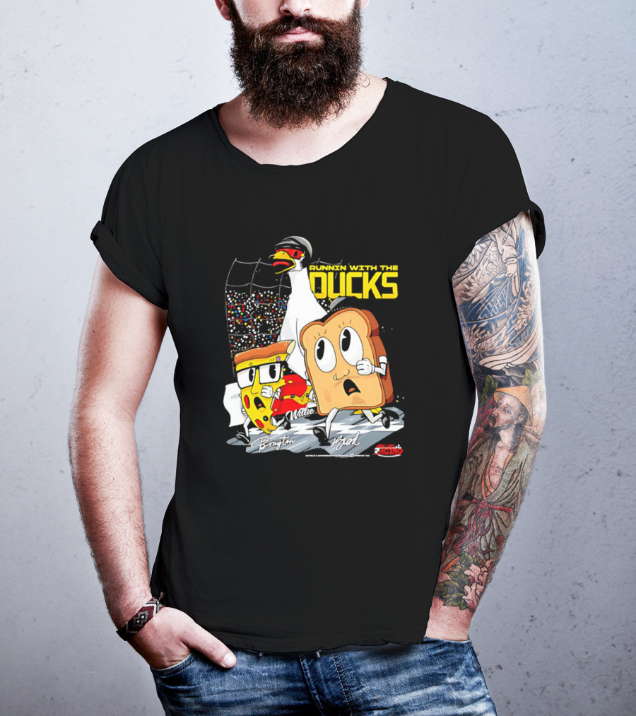 Running With The Ducks Brayton Brad Willie Cartoon Pizza And Toast Racing T-Shirt