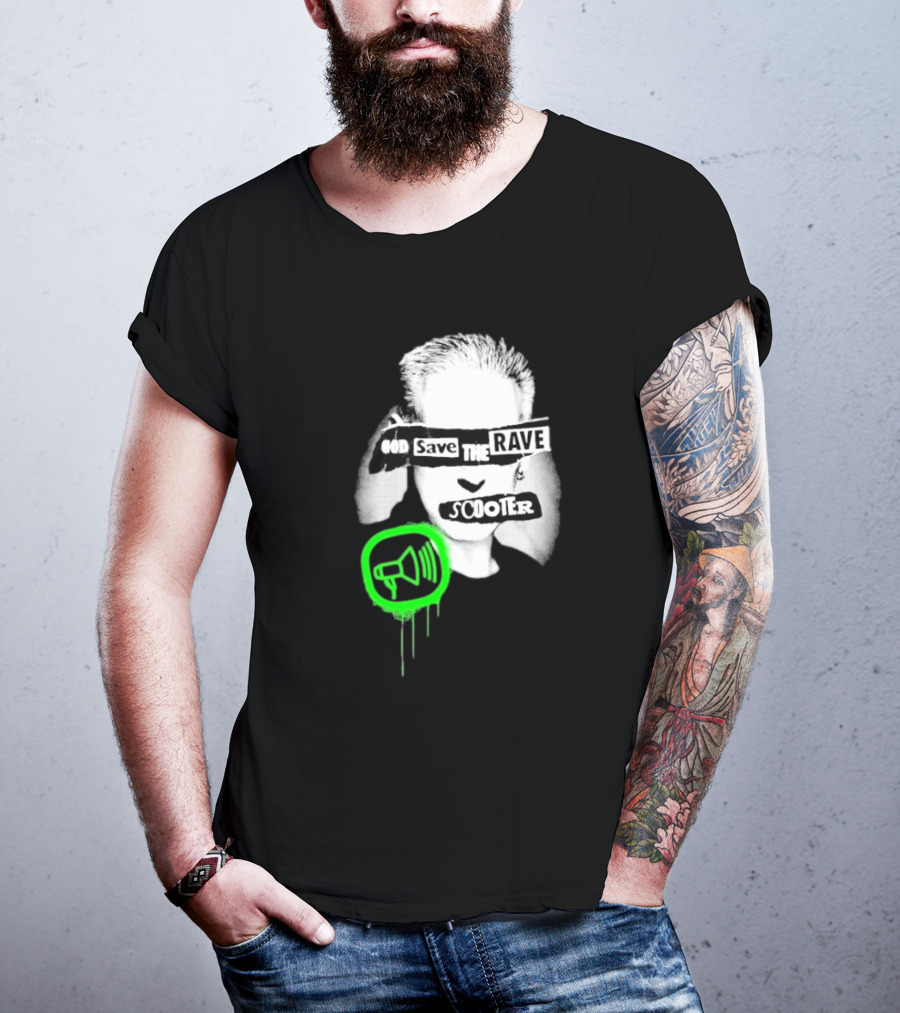 Scooter God Save The Rave Speaker Icon Bold Design T-Shirt