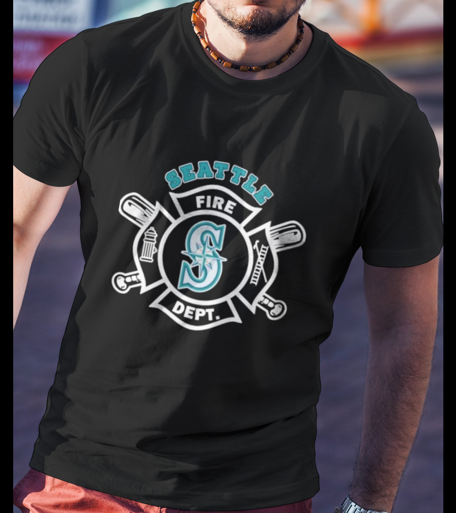Seattle Mariners Fire Dept Firefighters Axes And Hydrant Emblem T-Shirt