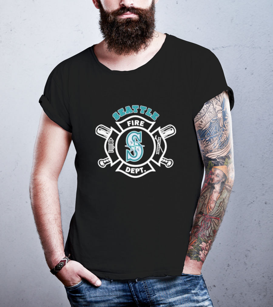 Seattle Mariners Fire Dept Firefighters Axes And Hydrant Emblem T-Shirt