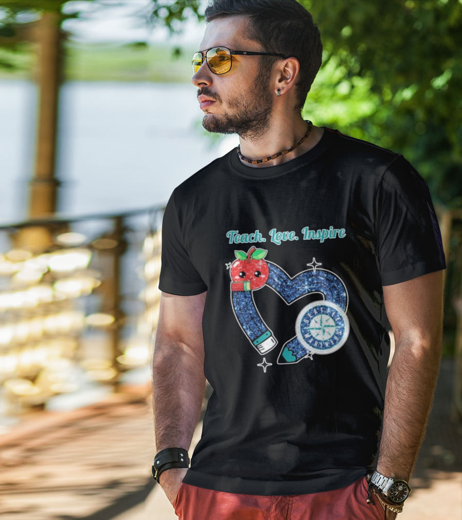Seattle Mariners Teach Love Inspire Heart Apple Design T-Shirt