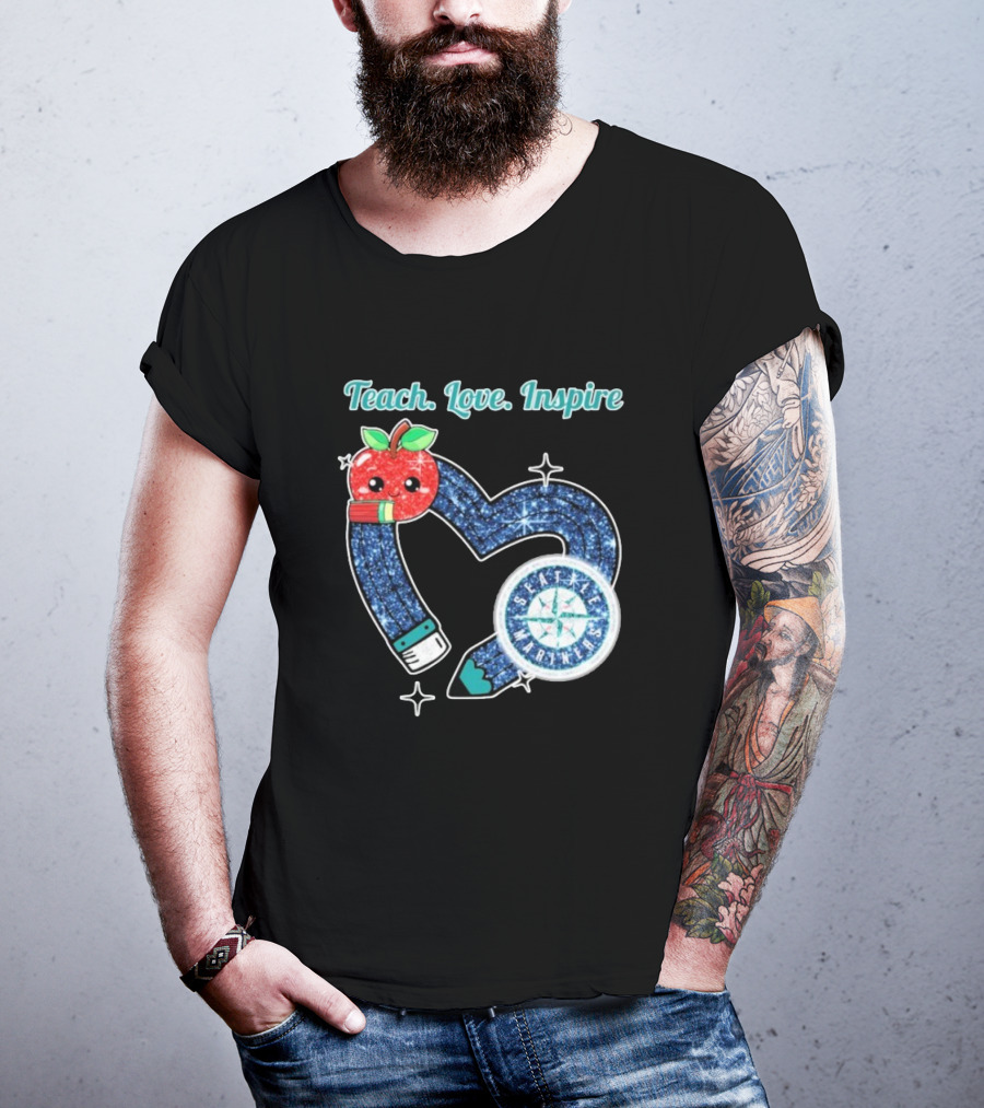 Seattle Mariners Teach Love Inspire Heart Apple Design T-Shirt