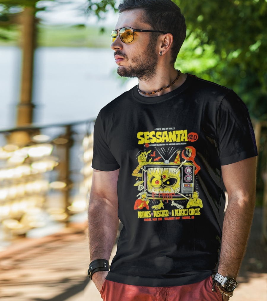 Sessanta 2.0 Event Primus Puscifer A Perfect Circle May 2 2025 Rogers AR Walmart AMP TV T-Shirt