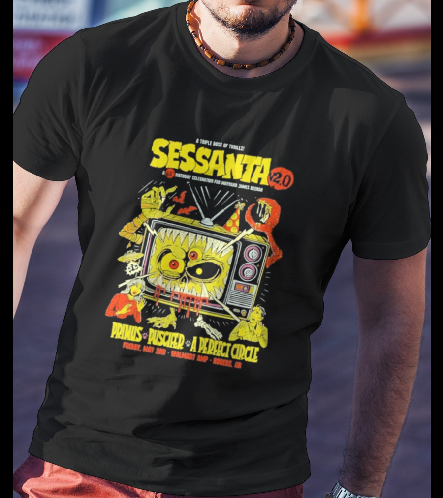 Sessanta 2.0 Event Primus Puscifer A Perfect Circle May 2 2025 Rogers AR Walmart AMP TV T-Shirt