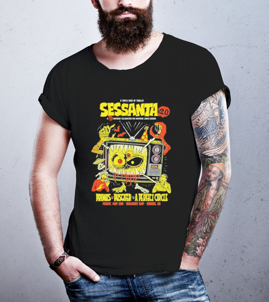 Sessanta 2.0 Event Primus Puscifer A Perfect Circle May 2 2025 Rogers AR Walmart AMP TV T-Shirt
