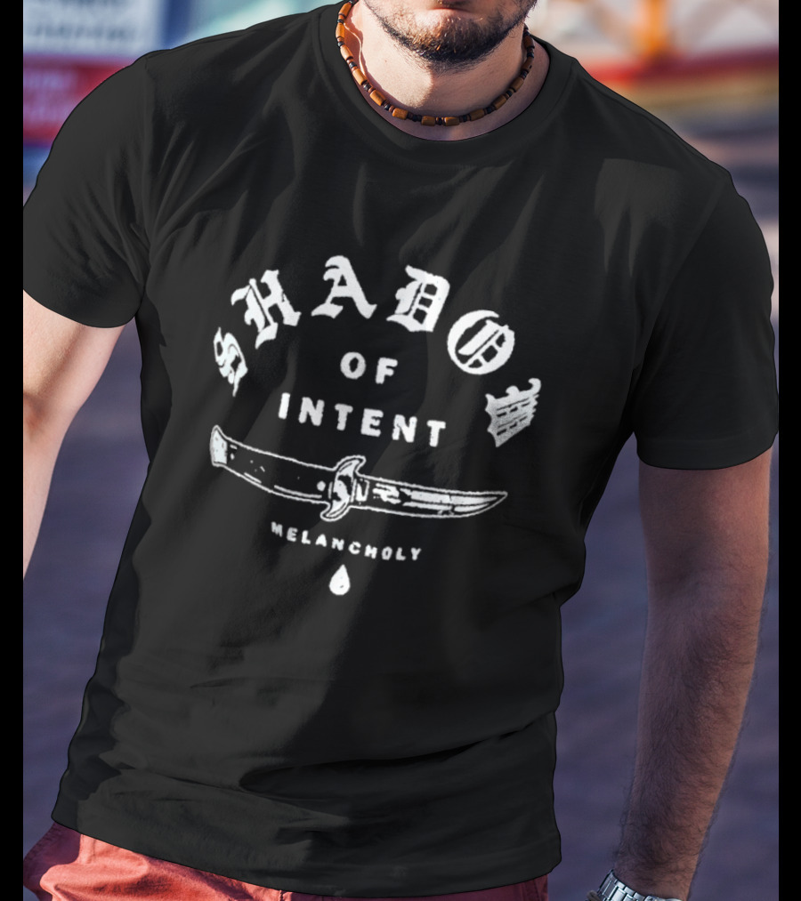 Shadow Of Intent Melancholy Knife Graphic With Tear Drop And Blade Design T-Shirt