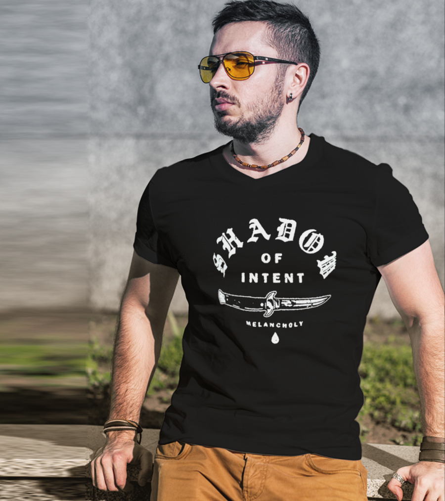 Shadow Of Intent Melancholy Knife Graphic With Tear Drop And Blade Design T-Shirt