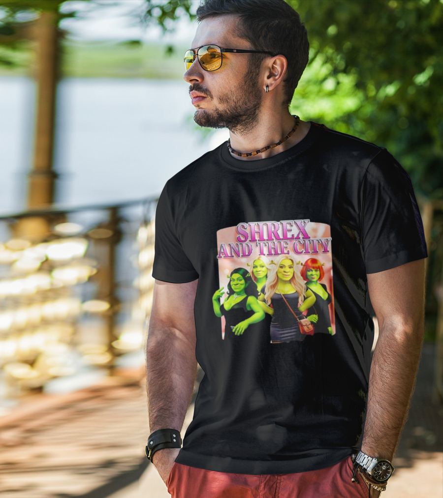 SHREX AND THE CITY Green Characters Ladies In Black Dresses T-Shirt
