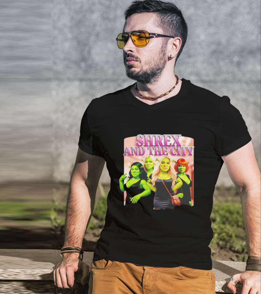 SHREX AND THE CITY Green Characters Ladies In Black Dresses T-Shirt