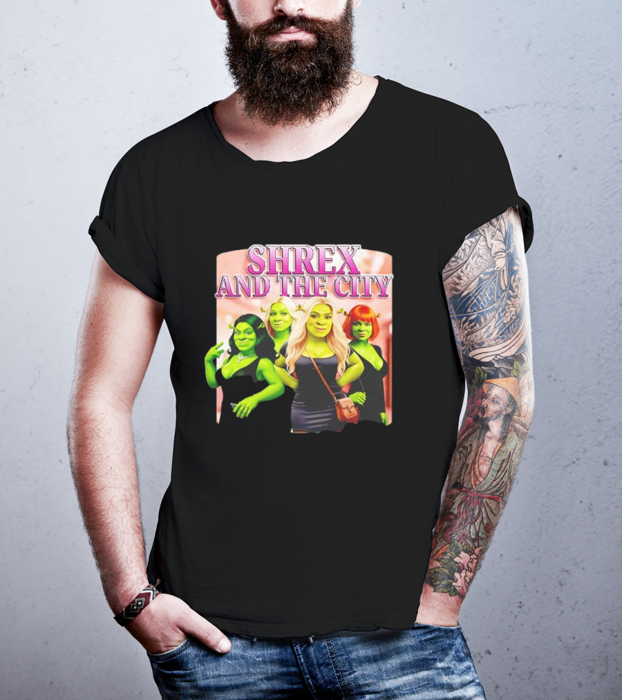 SHREX AND THE CITY Green Characters Ladies In Black Dresses T-Shirt