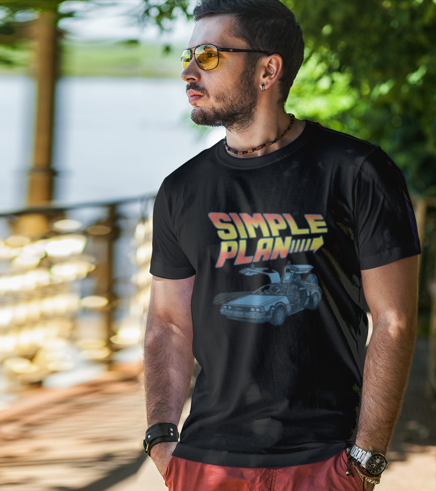 SIMPLE PLAN Time Travel Car Retro Style Cutout T-Shirt