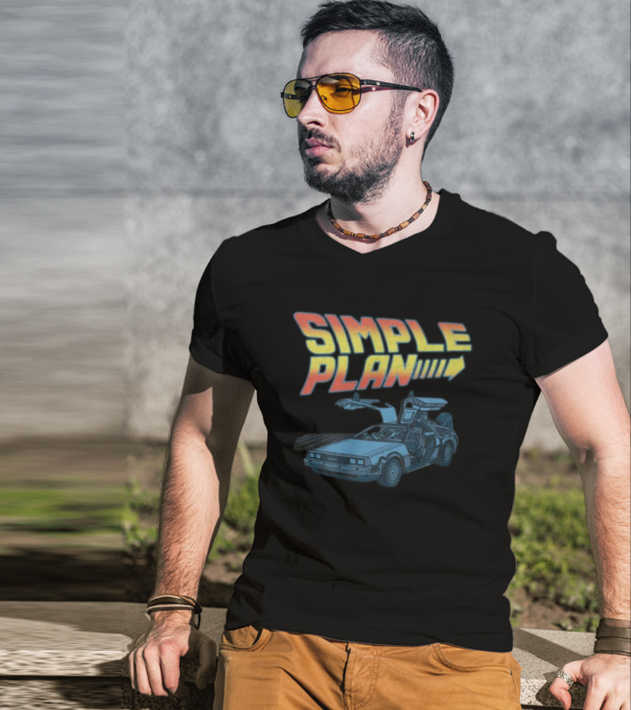 SIMPLE PLAN Time Travel Car Retro Style Cutout T-Shirt