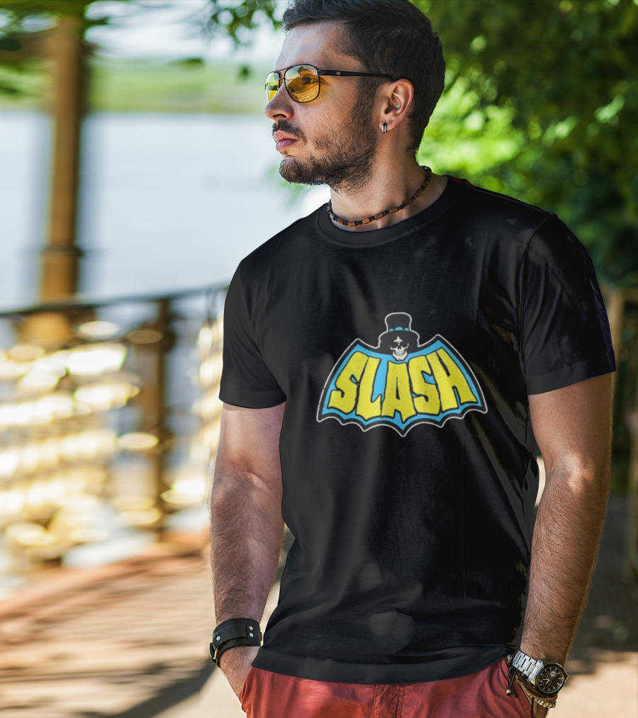 SLASH Batman Inspired Logo With Top Hat And Skull T-Shirt