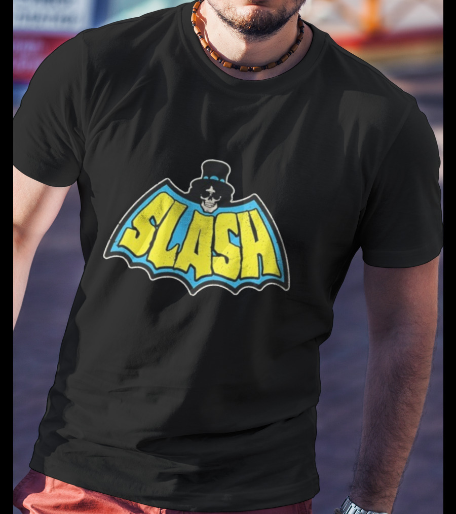 SLASH Batman Inspired Logo With Top Hat And Skull T-Shirt