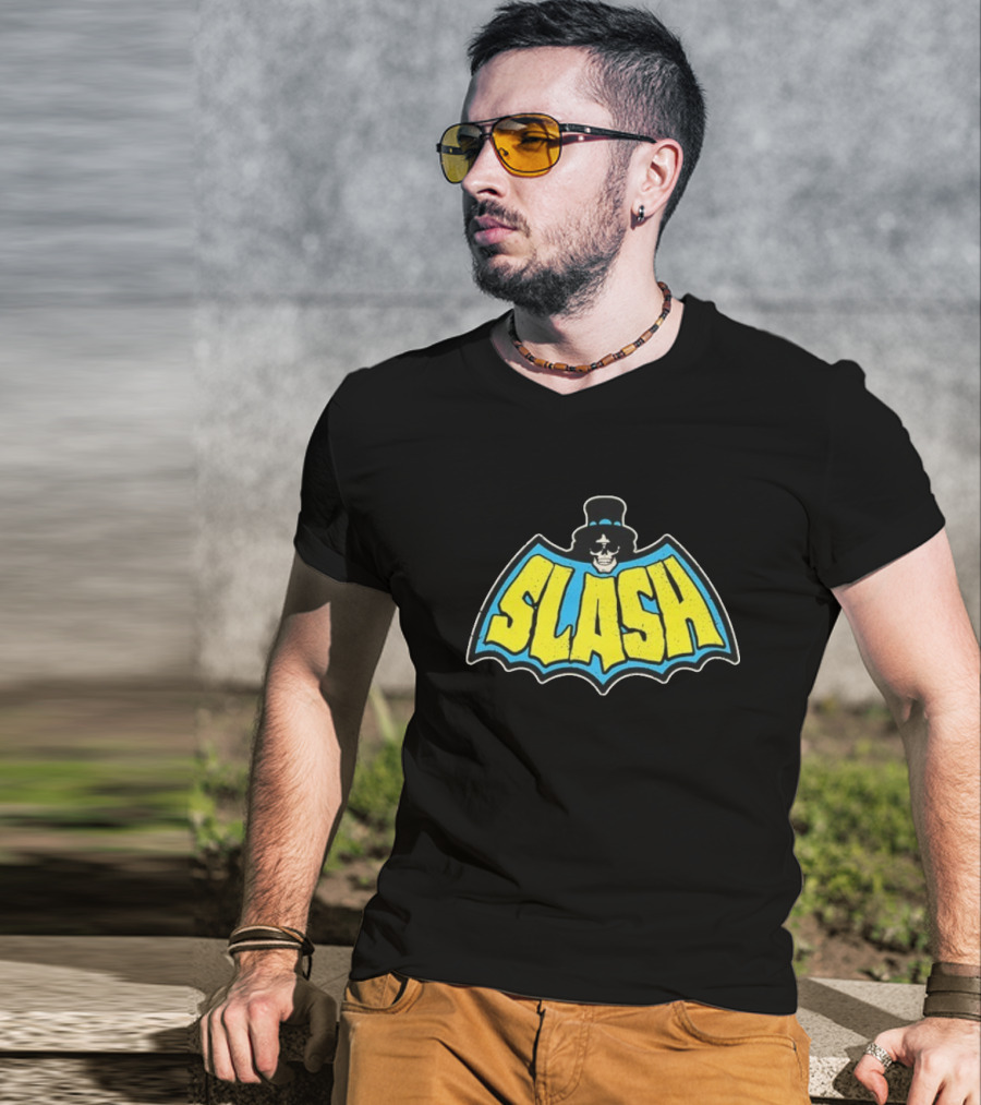 SLASH Batman Inspired Logo With Top Hat And Skull T-Shirt