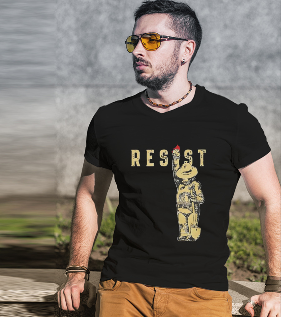 "Smokey Resist Firefighter Bear With Raised Fist And Shovel" T-Shirt