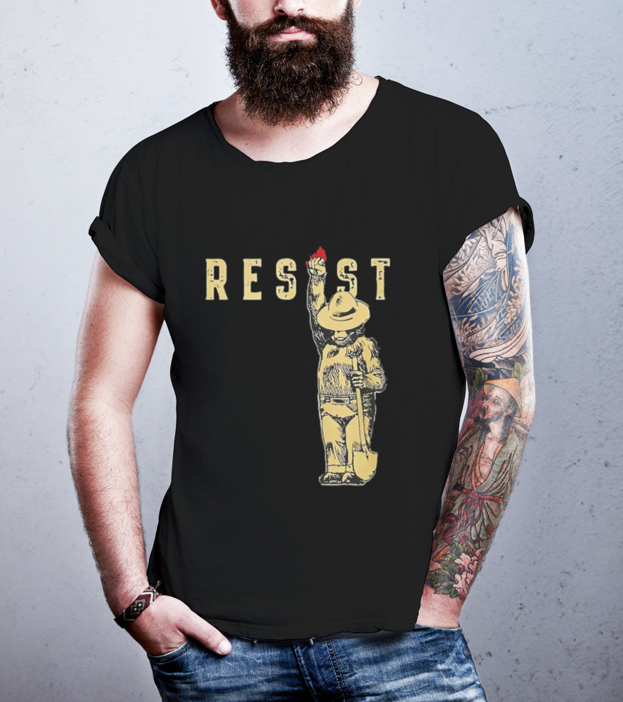 "Smokey Resist Firefighter Bear With Raised Fist And Shovel" T-Shirt