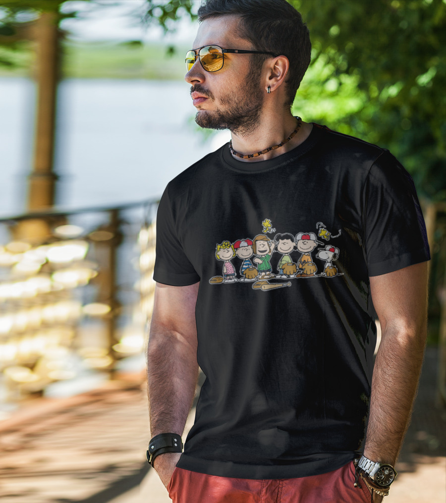 Peanuts Baseball Team With Snoopy And Woodstock T-Shirt